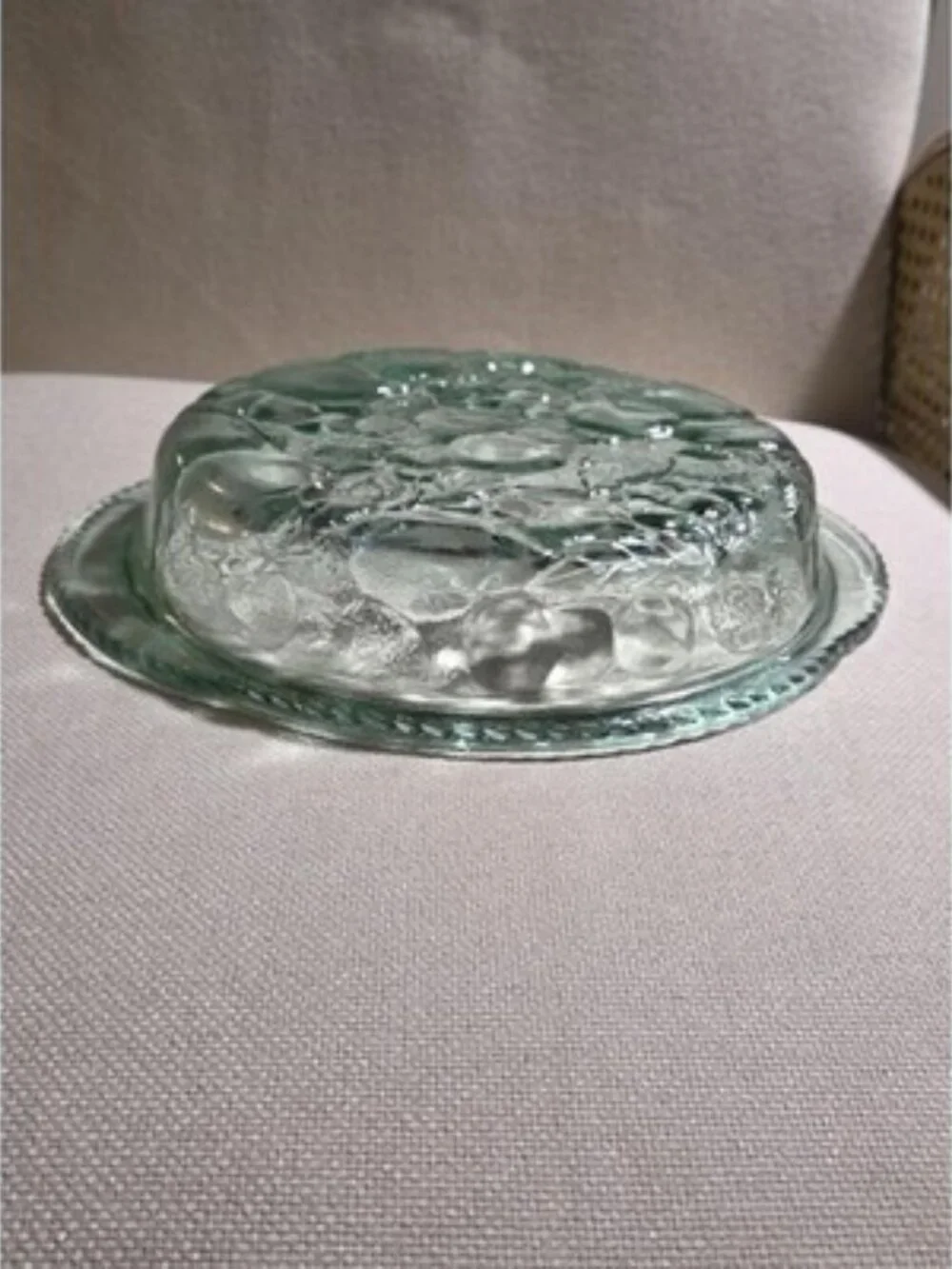 Vintage Libbey Orchard Fruit Green Glass 3 Qt Casserole Dish with Pie Plate Lid